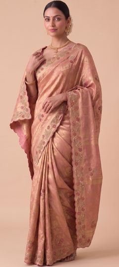 Green color Saree in Banarasi Silk fabric with Embroidered, Sequence work