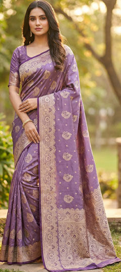Purple and Violet color Saree in Satin fabric with Weaving work