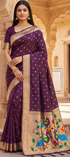 Pink and Majenta color Saree in Organza Silk fabric with Weaving work
