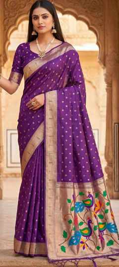 Purple and Violet color Saree in Organza Silk fabric with Weaving work
