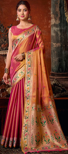 Pink and Majenta color Saree in Tissue fabric with Zari work