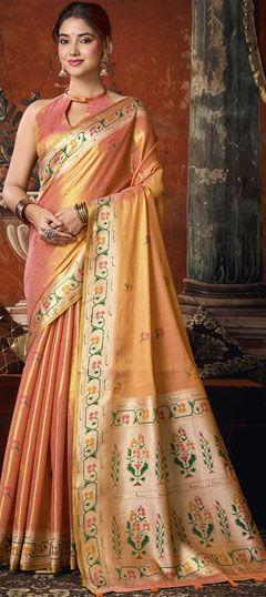 Pink and Majenta color Saree in Tissue fabric with Zari work