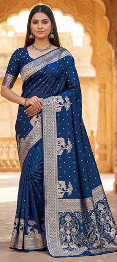 Blue color Saree in Banarasi Silk fabric with Weaving work