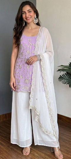Purple and Violet color Salwar Kameez in Faux Georgette fabric with Embroidered, Thread work