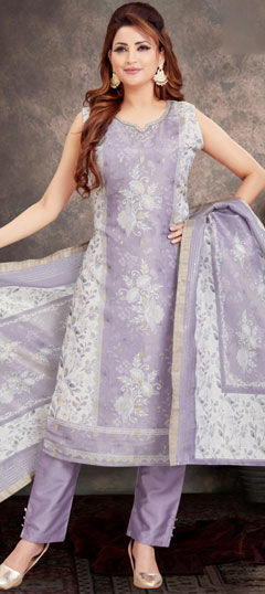 Purple and Violet color Salwar Kameez in Silk fabric with Cut Dana, Floral, Printed, Sequence work