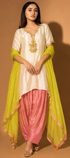 White and Off White color Salwar Kameez in Uppada Silk fabric with Embroidered work