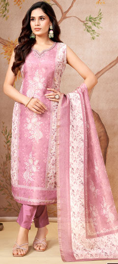 Pink and Majenta color Salwar Kameez in Silk fabric with Cut Dana, Floral, Printed, Sequence work