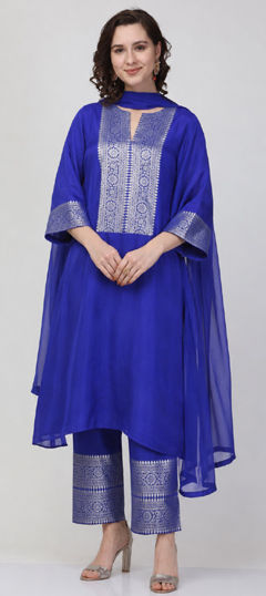 Blue color Salwar Kameez in Georgette fabric with Border work