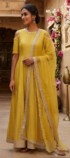 Yellow color Salwar Kameez in Cotton fabric with Border work