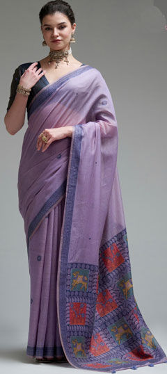 Purple and Violet color Saree in Cotton fabric with Printed work