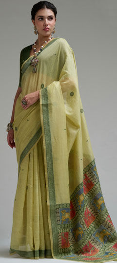 Green color Saree in Cotton fabric with Printed work