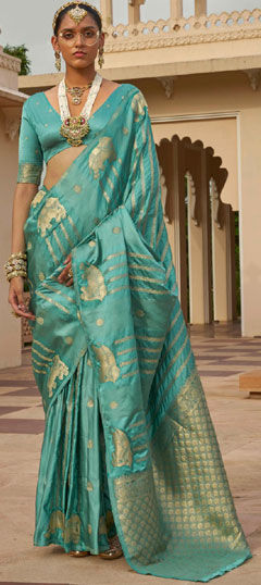 Blue color Saree in Satin Silk fabric with Weaving, Zari work