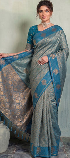 Blue color Saree in Silk fabric with Weaving work