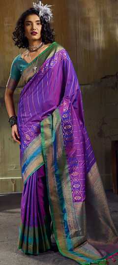 Purple and Violet color Saree in Blended fabric with Weaving work