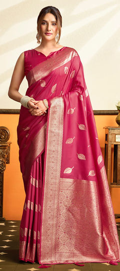 Pink and Majenta color Saree in Blended fabric with Weaving work