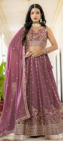 Purple and Violet color Lehenga in Georgette fabric with Embroidered, Sequence, Thread, Zari work