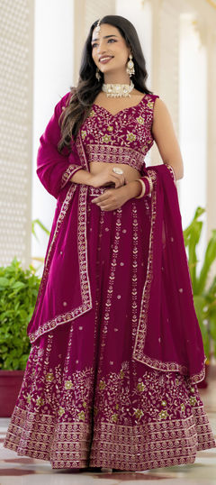 Pink and Majenta color Lehenga in Georgette fabric with Embroidered, Sequence, Thread, Zari work