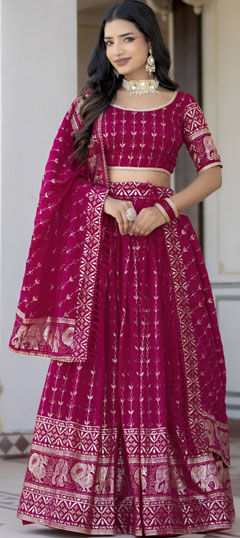 Pink and Majenta color Lehenga in Silk fabric with Foil Print work