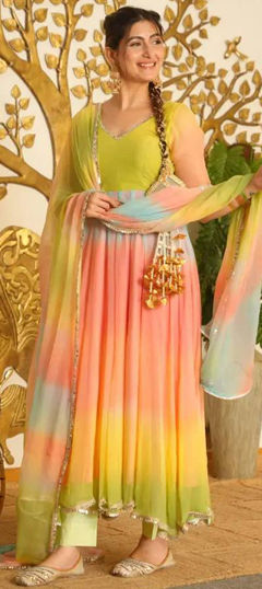 Multicolor color Salwar Kameez in Faux Georgette fabric with Digital Print, Floral work
