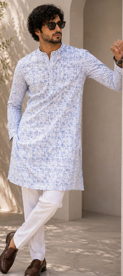 Blue color Kurta Pyjamas in Cotton fabric with Embroidered work