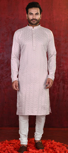 Pink and Majenta color Kurta Pyjamas in Rayon fabric with Embroidered work