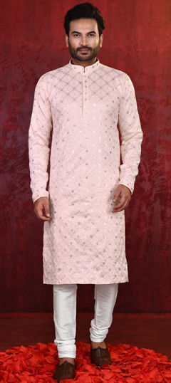 Pink and Majenta color Kurta Pyjamas in Rayon fabric with Embroidered work