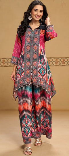 Multicolor color Salwar Kameez in Crepe Silk fabric with Embroidered, Printed, Sequence work