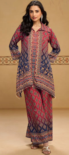 Multicolor color Salwar Kameez in Crepe Silk fabric with Embroidered, Printed, Sequence work