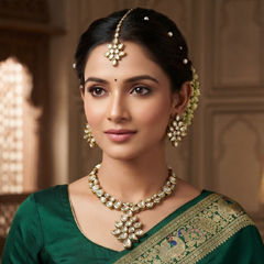 Gold Rodium Polish White and Off White color Necklace in Metal Alloy studded with Kundan