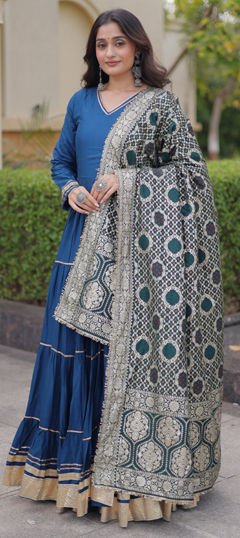 Blue color Gown in Rayon fabric with Lace work