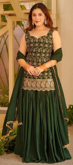 Green color Salwar Kameez in Crepe Silk fabric with Printed work