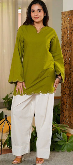 Green color Salwar Kameez in Roman Silk fabric with Embroidered, Sequence work