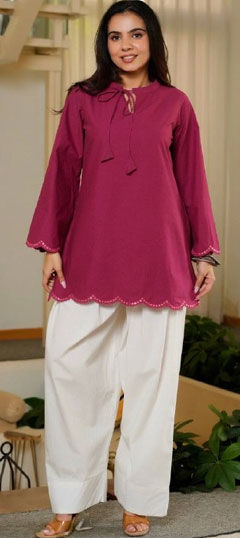 Pink and Majenta color Salwar Kameez in Roman Silk fabric with Embroidered, Sequence work
