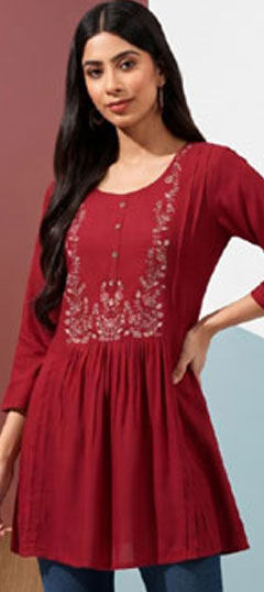 Red and Maroon color Tops and Shirts in Rayon fabric with Digital Print work