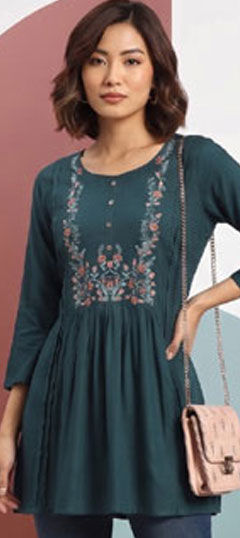 Blue color Tops and Shirts in Rayon fabric with Digital Print work