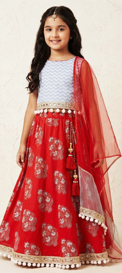 White and Off White color Kids Lehenga in Cotton fabric with Printed work