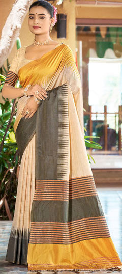 Yellow color Saree in Silk fabric with Weaving work