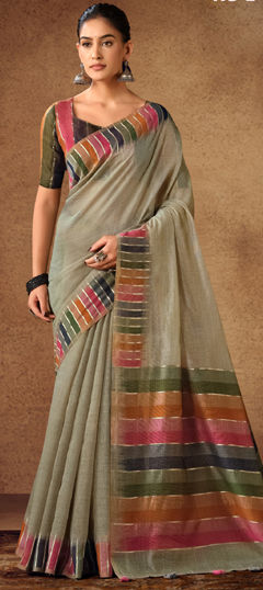 Black and Grey color Saree in Silk fabric with Weaving work