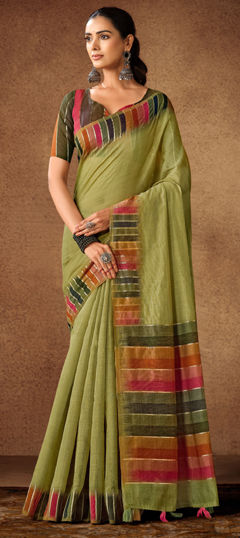 Green color Saree in Silk fabric with Weaving work