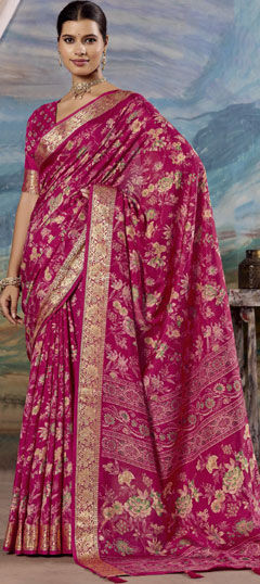 Pink and Majenta color Saree in Silk fabric with Weaving work