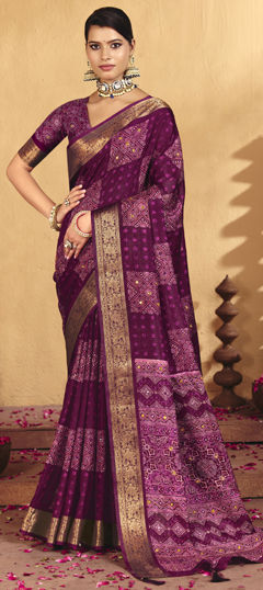 Pink and Majenta color Saree in Silk fabric with Bandhej, Printed, Weaving work