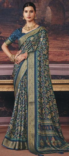 Blue color Saree in Silk fabric with Weaving work