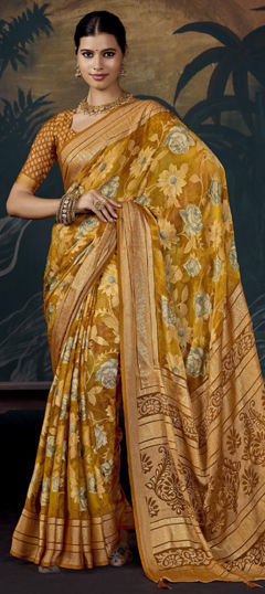 Yellow color Saree in Silk fabric with Weaving work