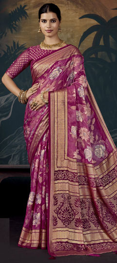 Pink and Majenta color Saree in Silk fabric with Weaving work