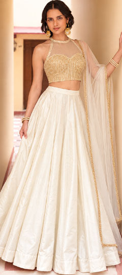 White and Off White color Lehenga in Net fabric with Bugle Beads, Embroidered, Sequence, Thread work