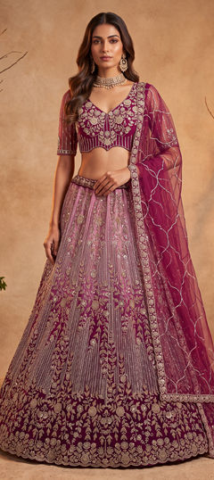 Purple and Violet color Lehenga in Net fabric with Embroidered, Sequence work