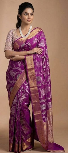 Pink and Majenta color Saree in Banarasi Silk fabric with Weaving work