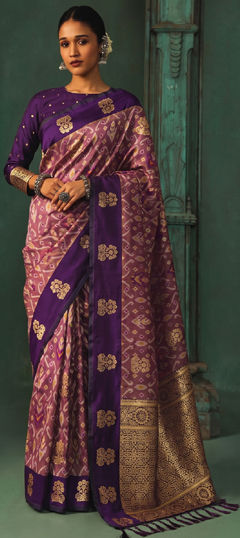 Purple and Violet color Saree in Silk fabric with Weaving work