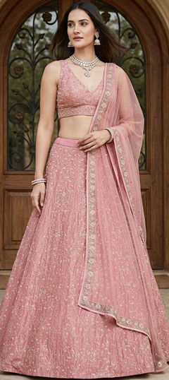 Pink and Majenta color Lehenga in Satin Silk fabric with Embroidered, Sequence, Thread, Zari work