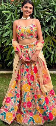 Multicolor color Lehenga in Faux Georgette fabric with Embroidered, Sequence, Thread work